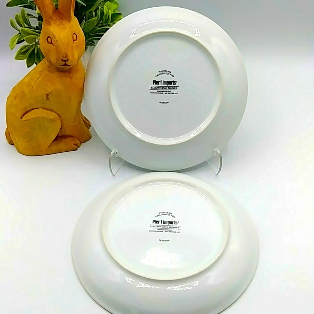 Pier 1 Pair of “Elegant Gray Bunnies” Plates 8” wide